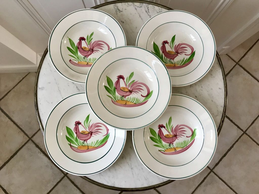 Lot of 5 hollow plates digoin sarreguemines model "rooster" years 40-50