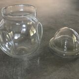 Jar type bonbonnière in translucent glass shape round modernist