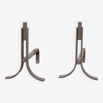 Pair of modernist steel andirons, 1970