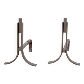 Pair of modernist steel andirons, 1970