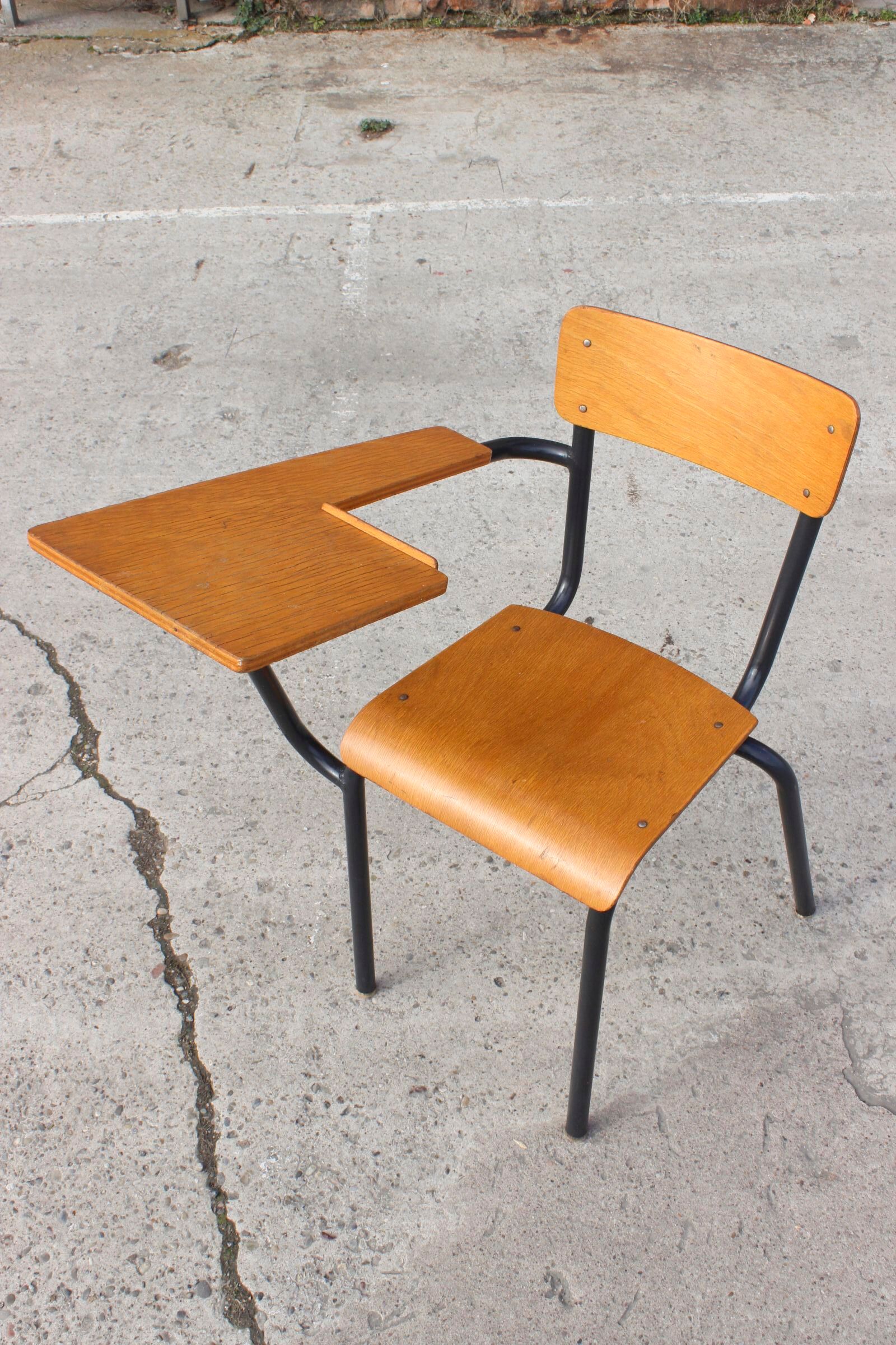 Student desk chair in steel & wood, France 1950s