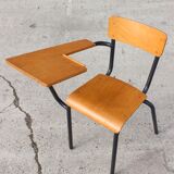 Chaise pupitre d'étudiant en acier & bois, France 1950s
