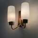 Pair of Scandinavian wall sconces in teak, brass and opaline glass globe