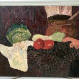 Tableau huile sur toile nature morte fruits 1950