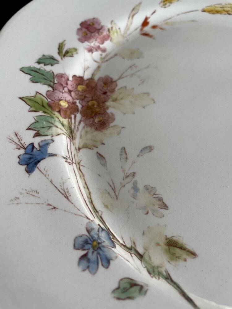 Set of 3 antique Longchamp ironstone dinner plates.