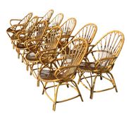 Set of 10 rattan armchairs from the 1960s, France.