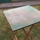Mid century distressed painted iron garden table and 2 chairs