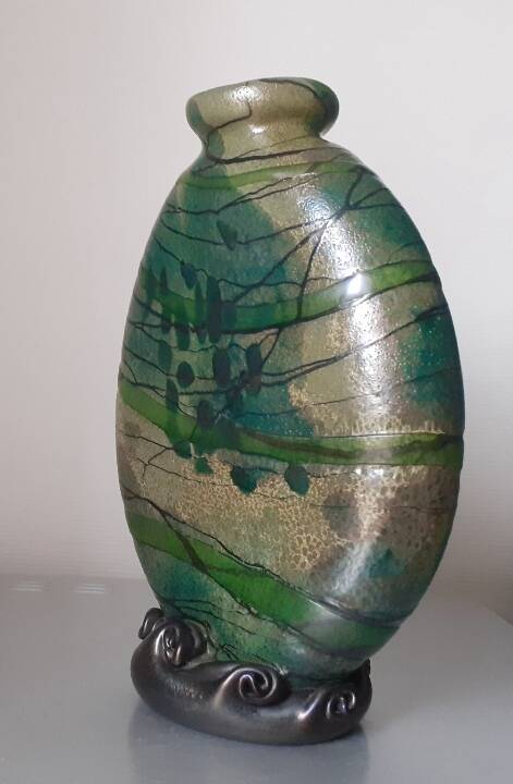 Signed glass paste vase