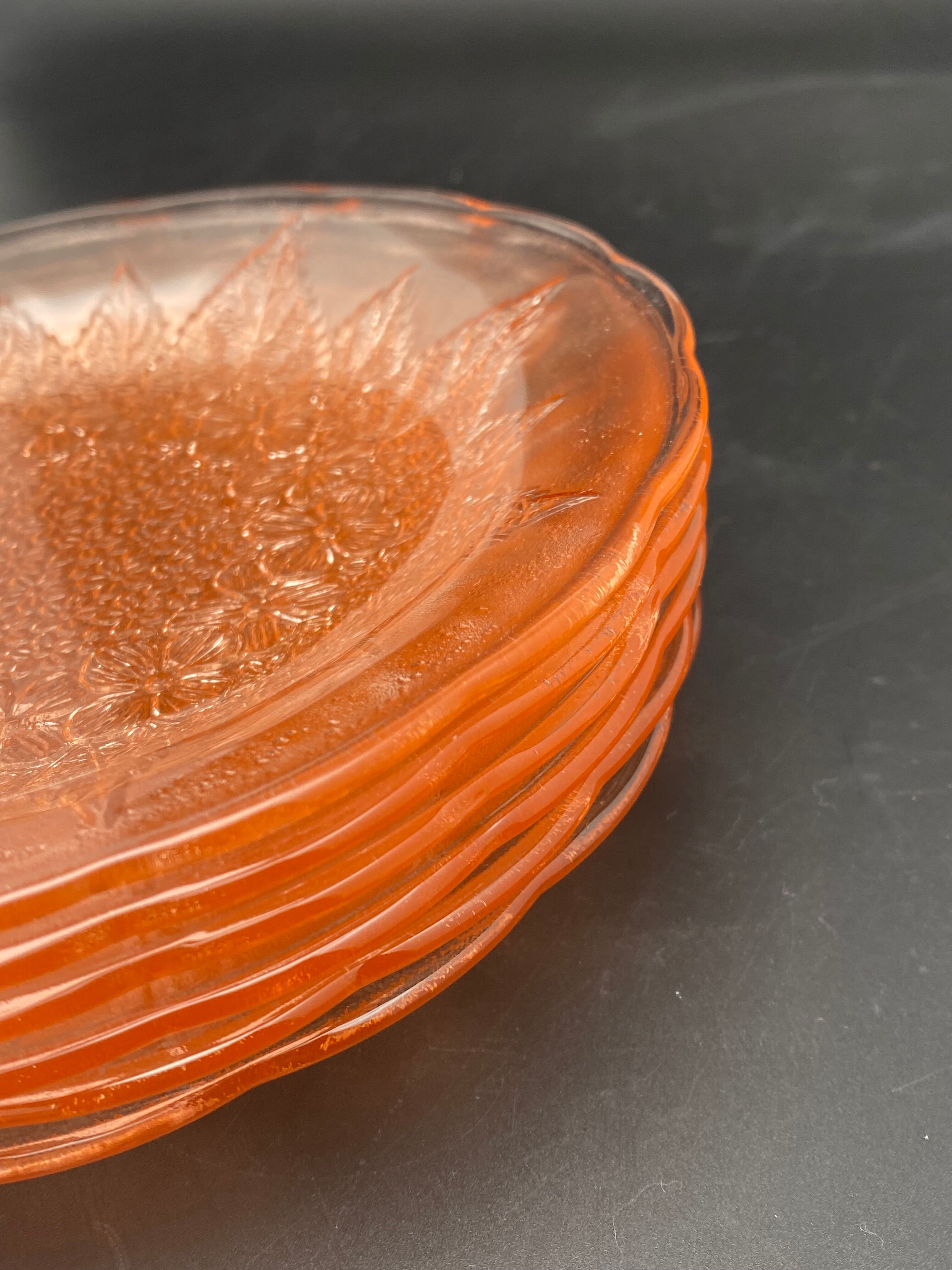 Vintage pink transparent glass dessert plates