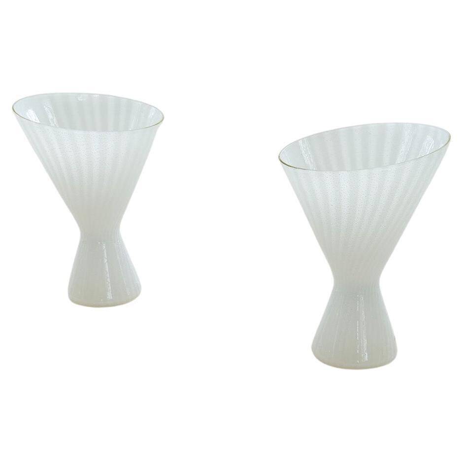 Pair of large classic white Murano table lamps from Italy, 1970s.