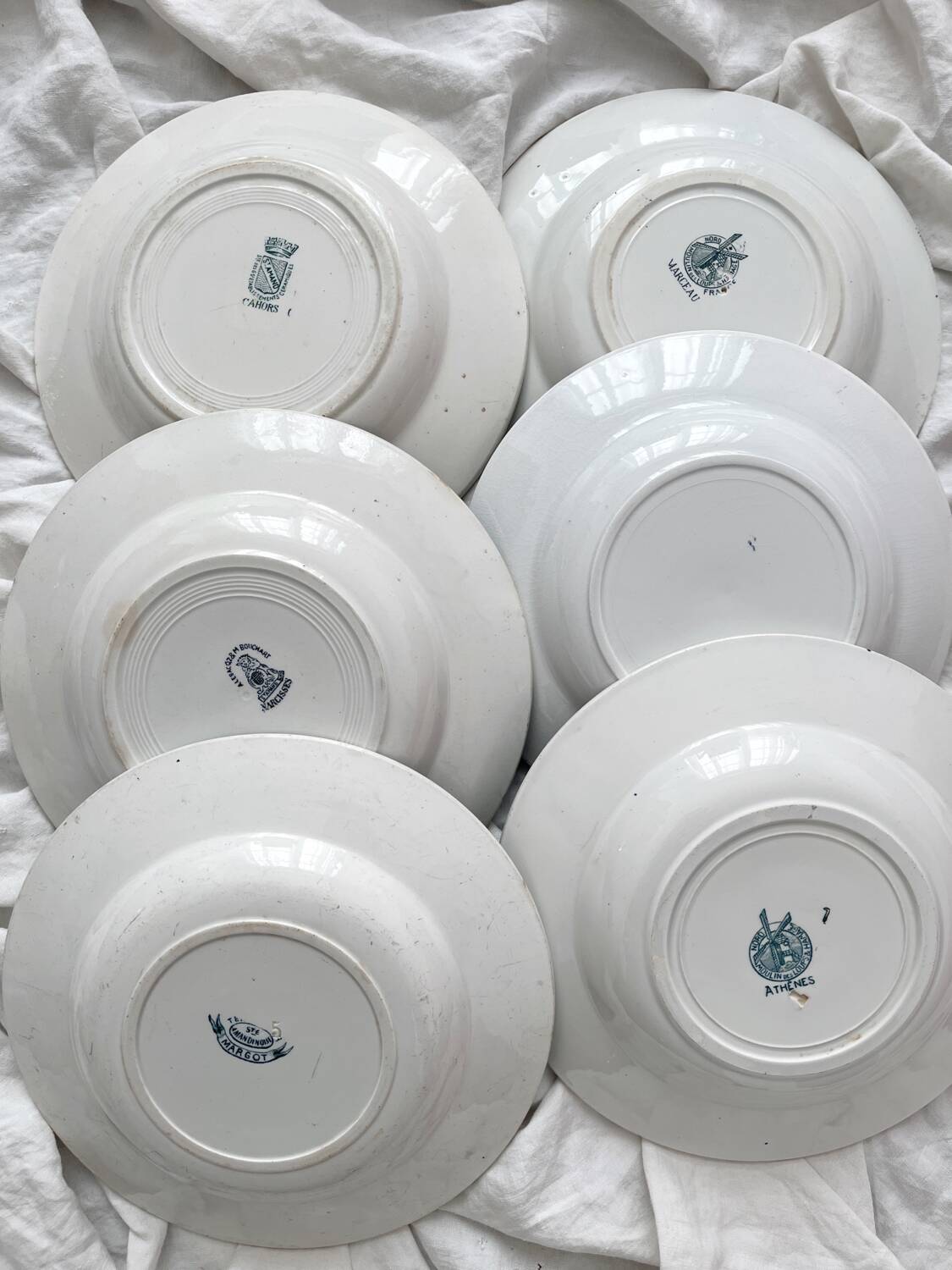 6 mismatched Saint Amand ironstone soup plates