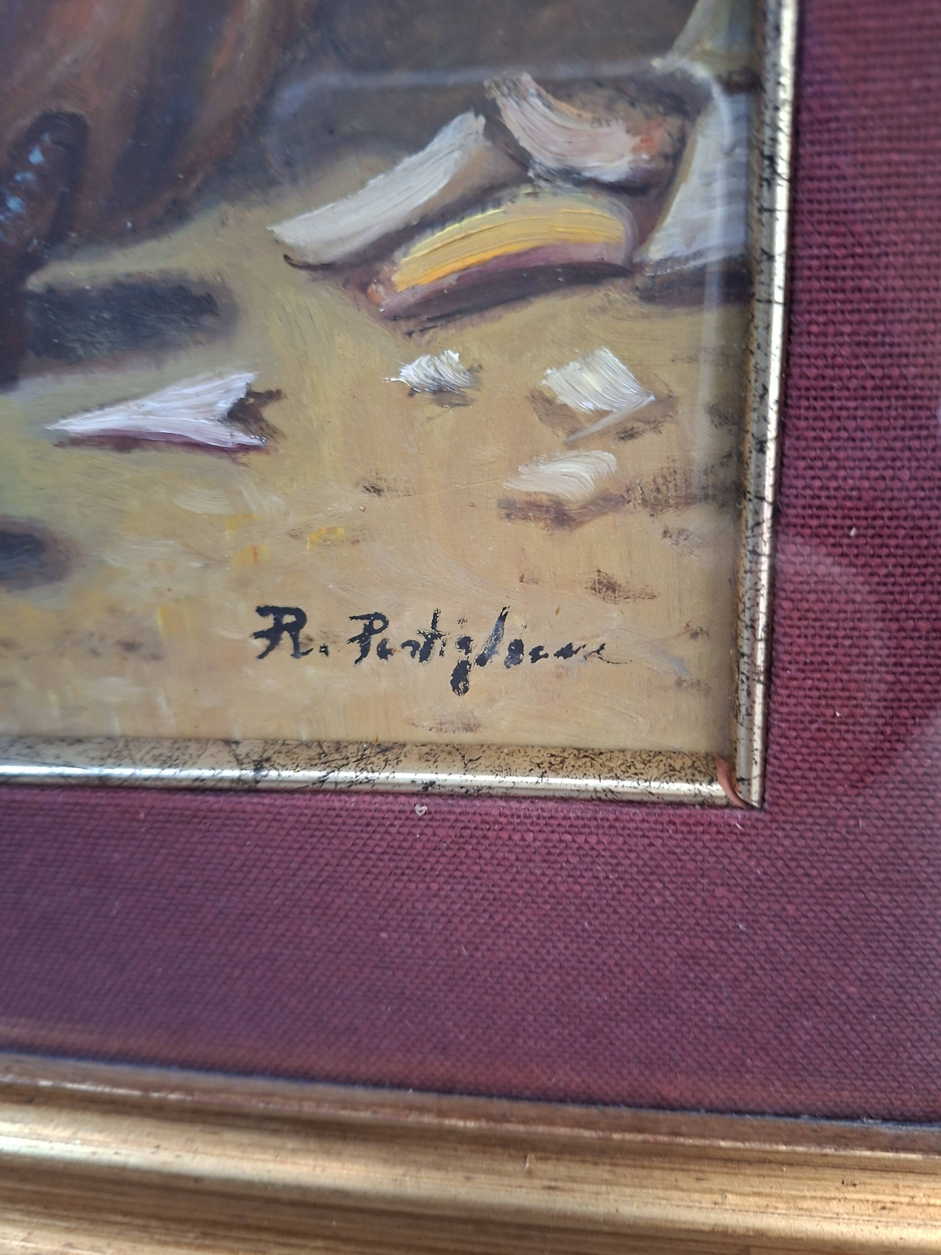Quadro d'Artiste "Le Poète" A. Pontiglione Vintage Années '80 avec Cadre Doré