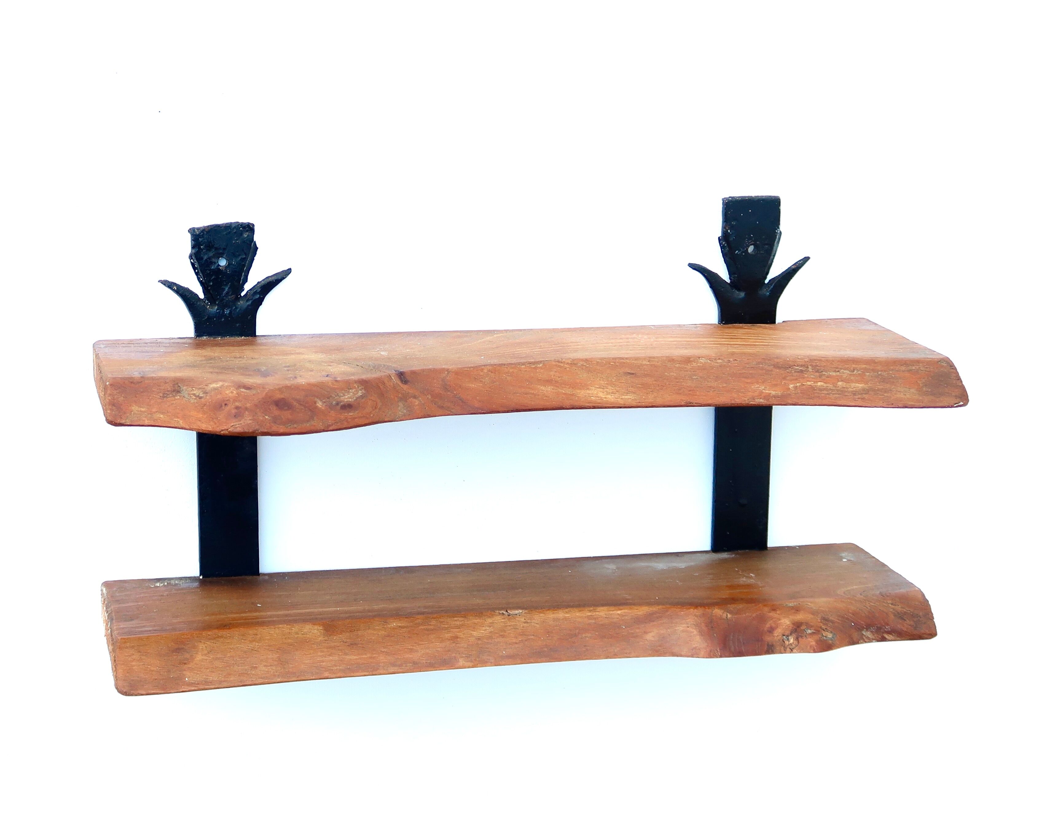 Wall shelf in wood and wrought iron, 70s