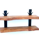 Wall shelf in wood and wrought iron, 70s