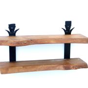 Etagère murale en bois et fer forgé, années 70