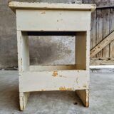 Vintage wooden stool side table creamy white