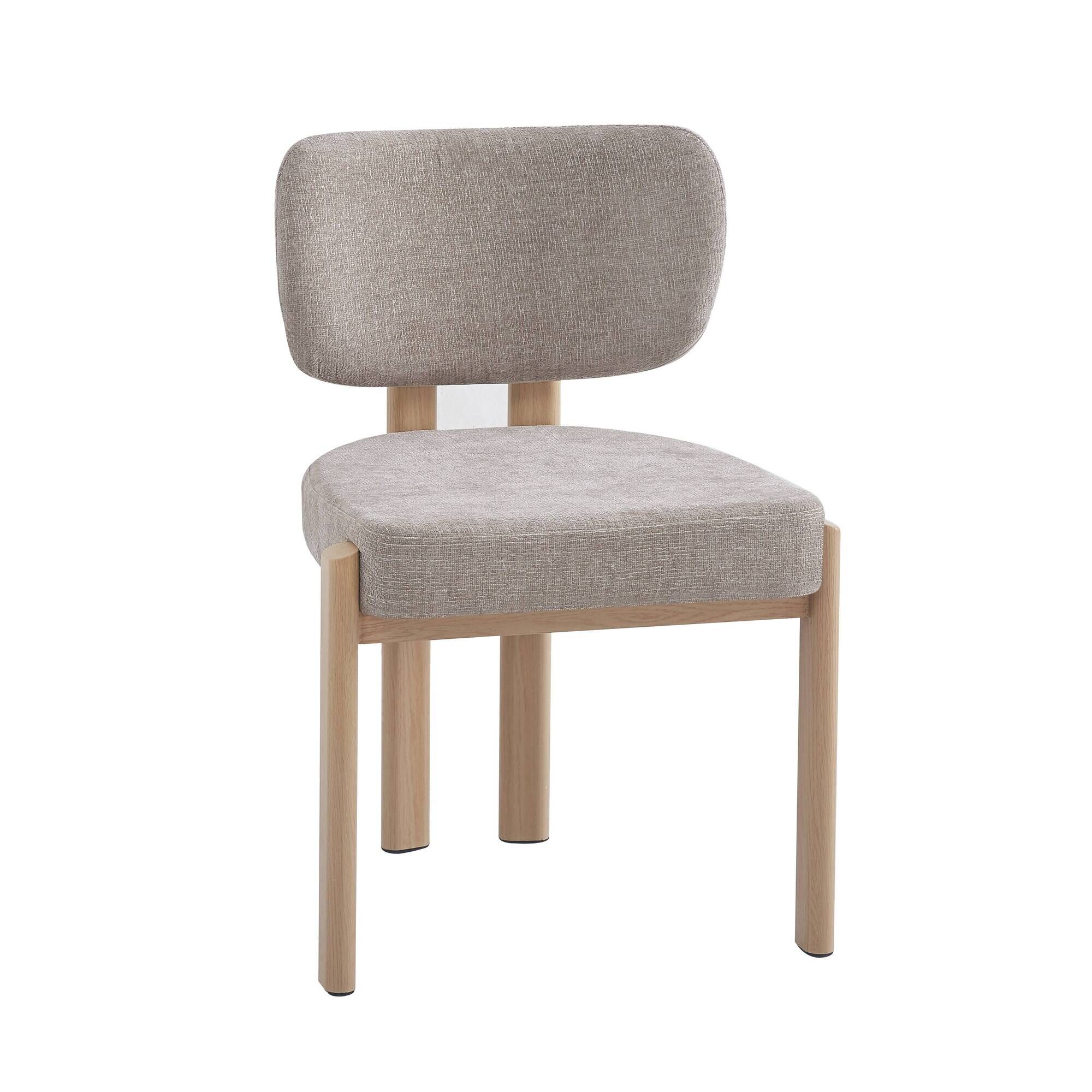 Chaise baguette pied effet bois tissus serge chenille beige