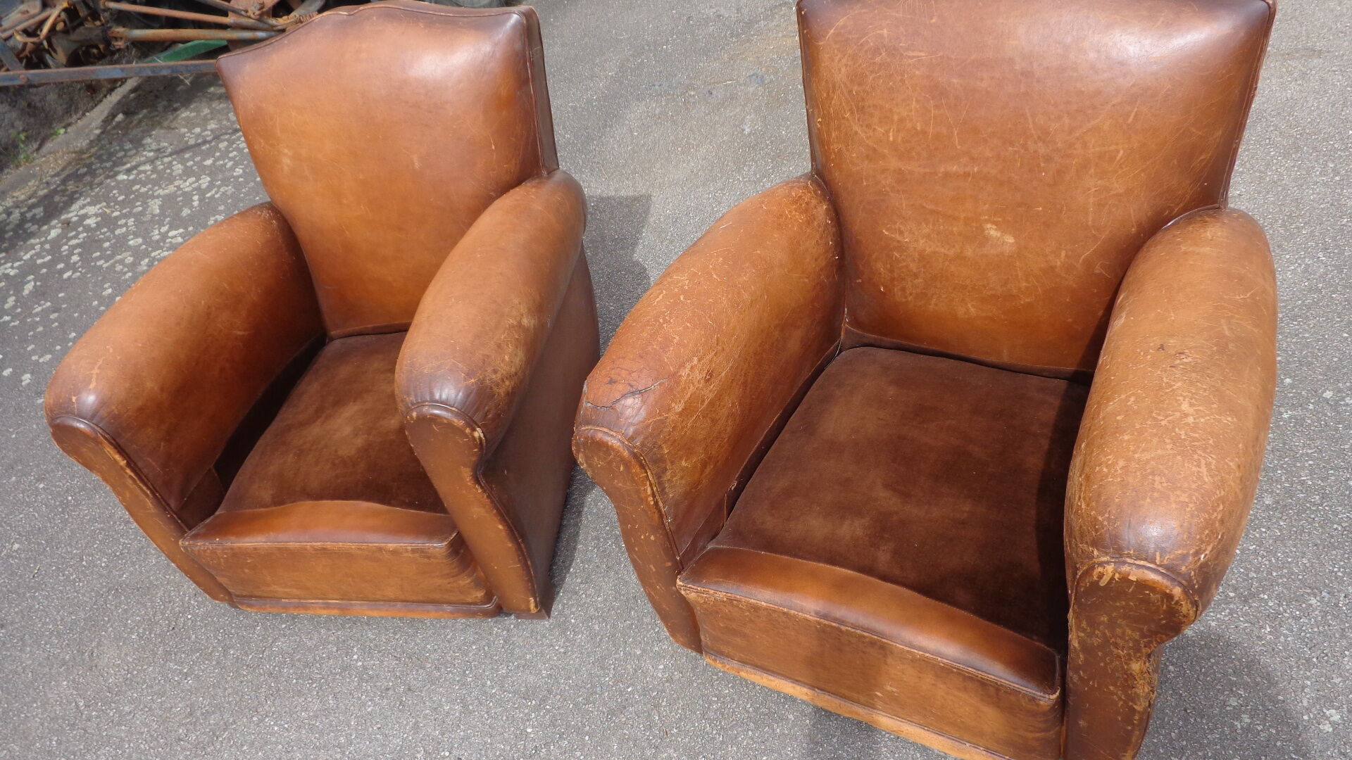 Pair of leather club armchairs
