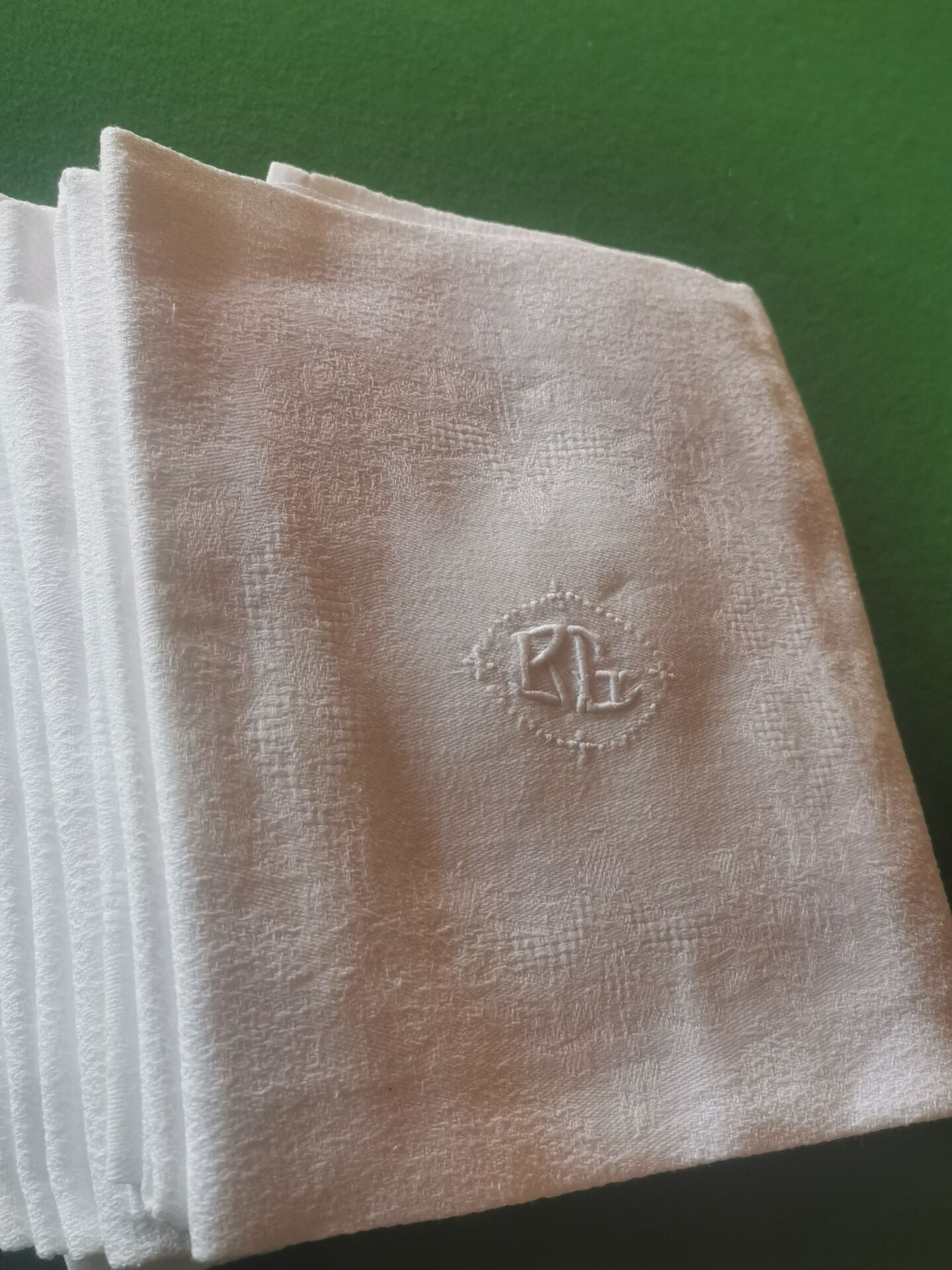 10 old damask monogrammed napkins