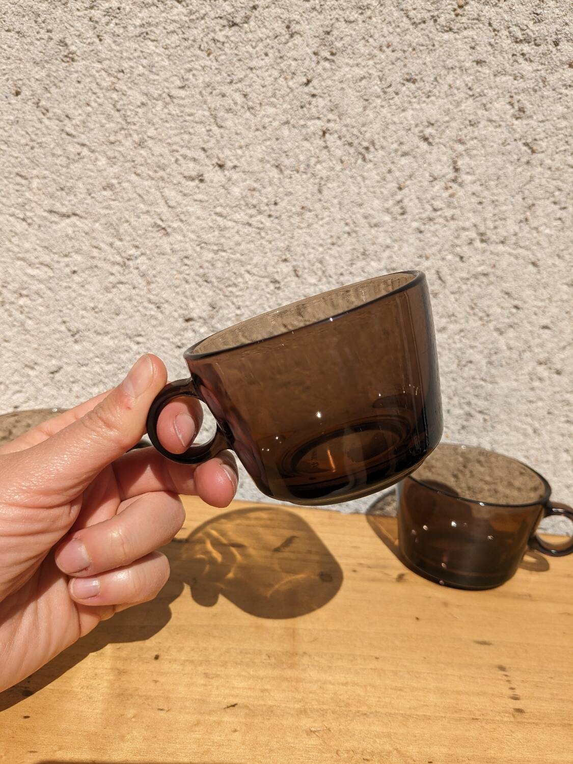 6 vintage smoked glass coffee cups