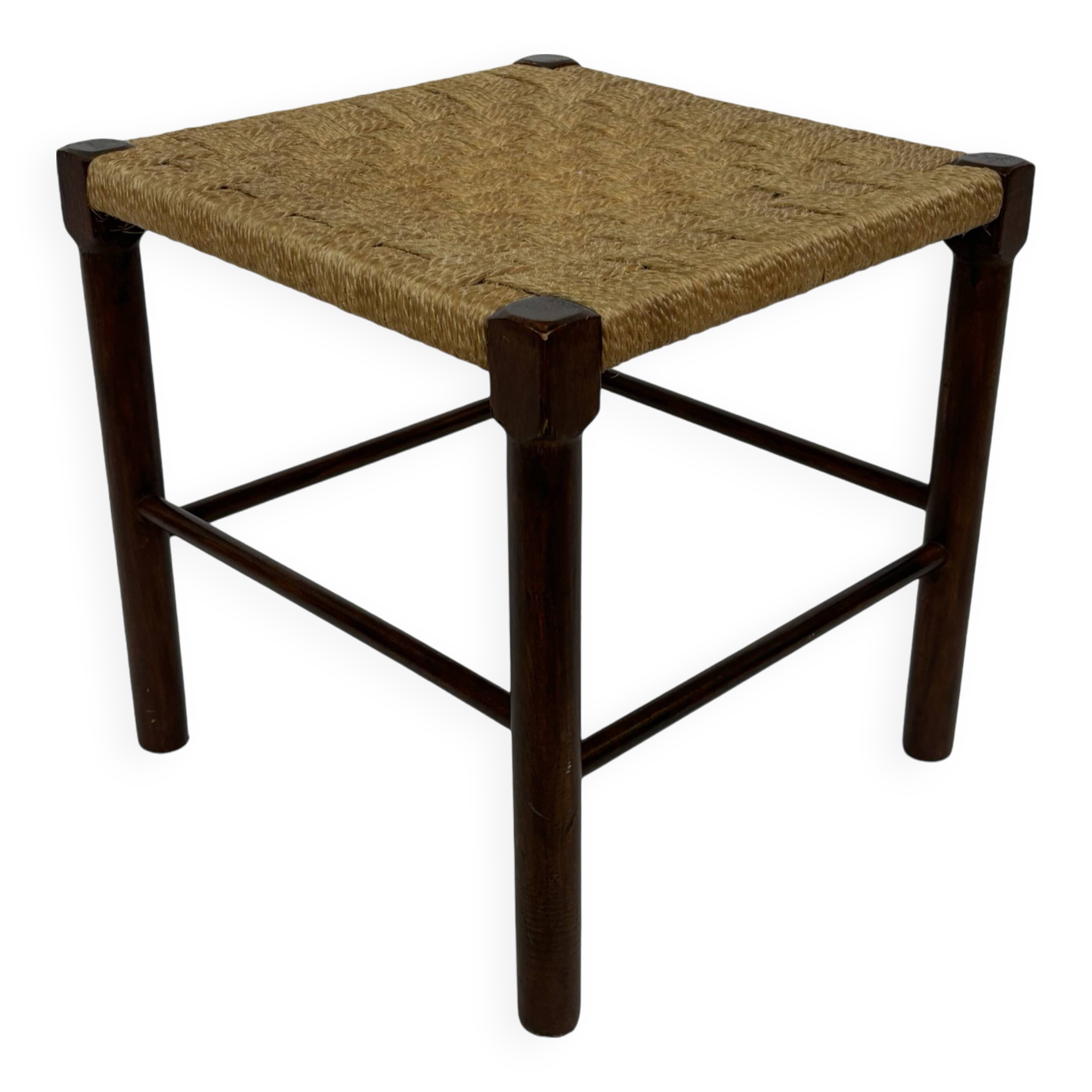 Vintage Wooden Stool With Rope Seat 60s Minimalist