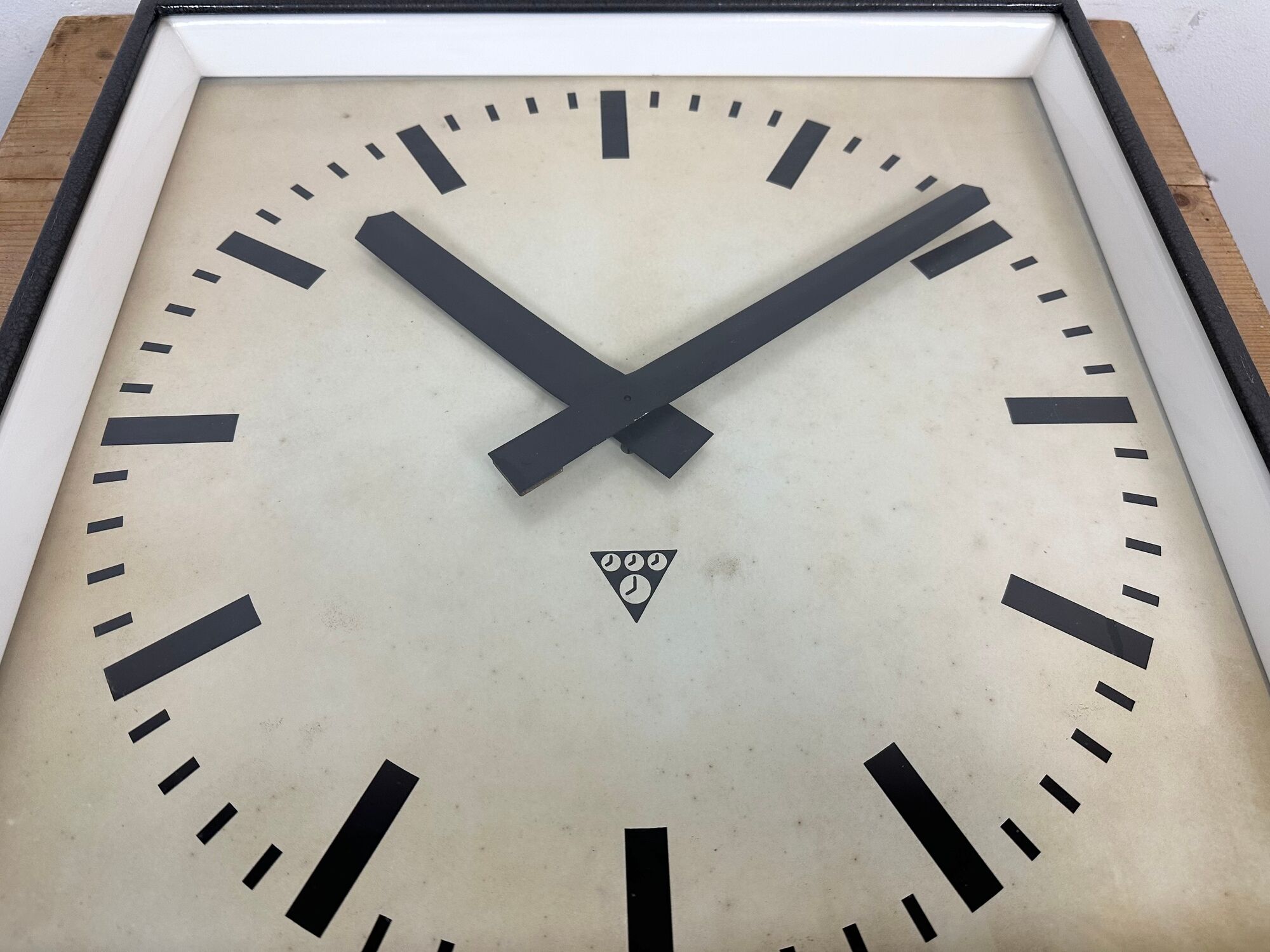 Dark grey square wall clock from pragotron, 1960s