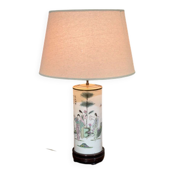 Lamp from the early 20th century - Chinese cylindrical vase in white porcelain.