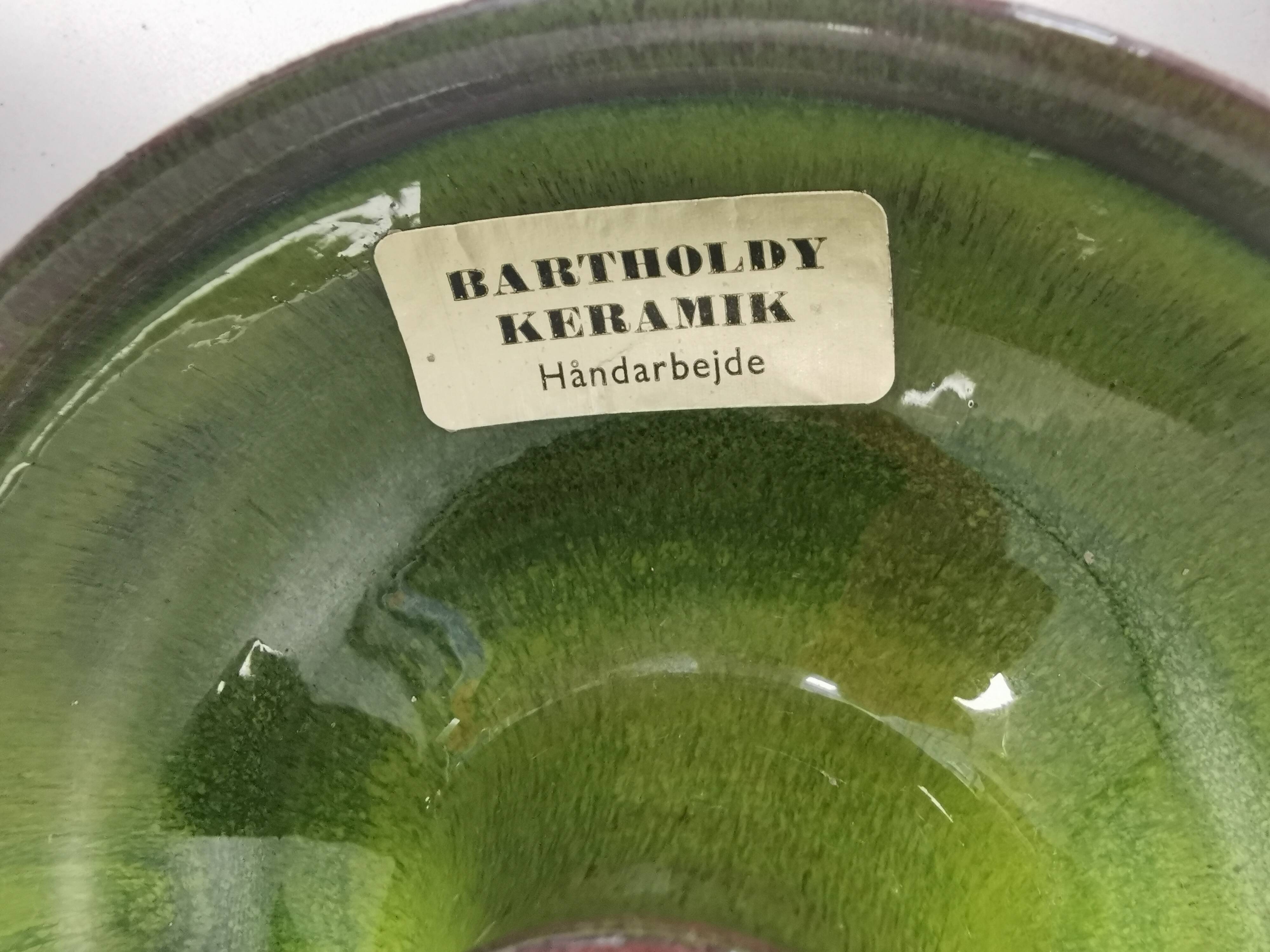 Small ceramic table lamp with beautiful green glaze and original shade, 70s