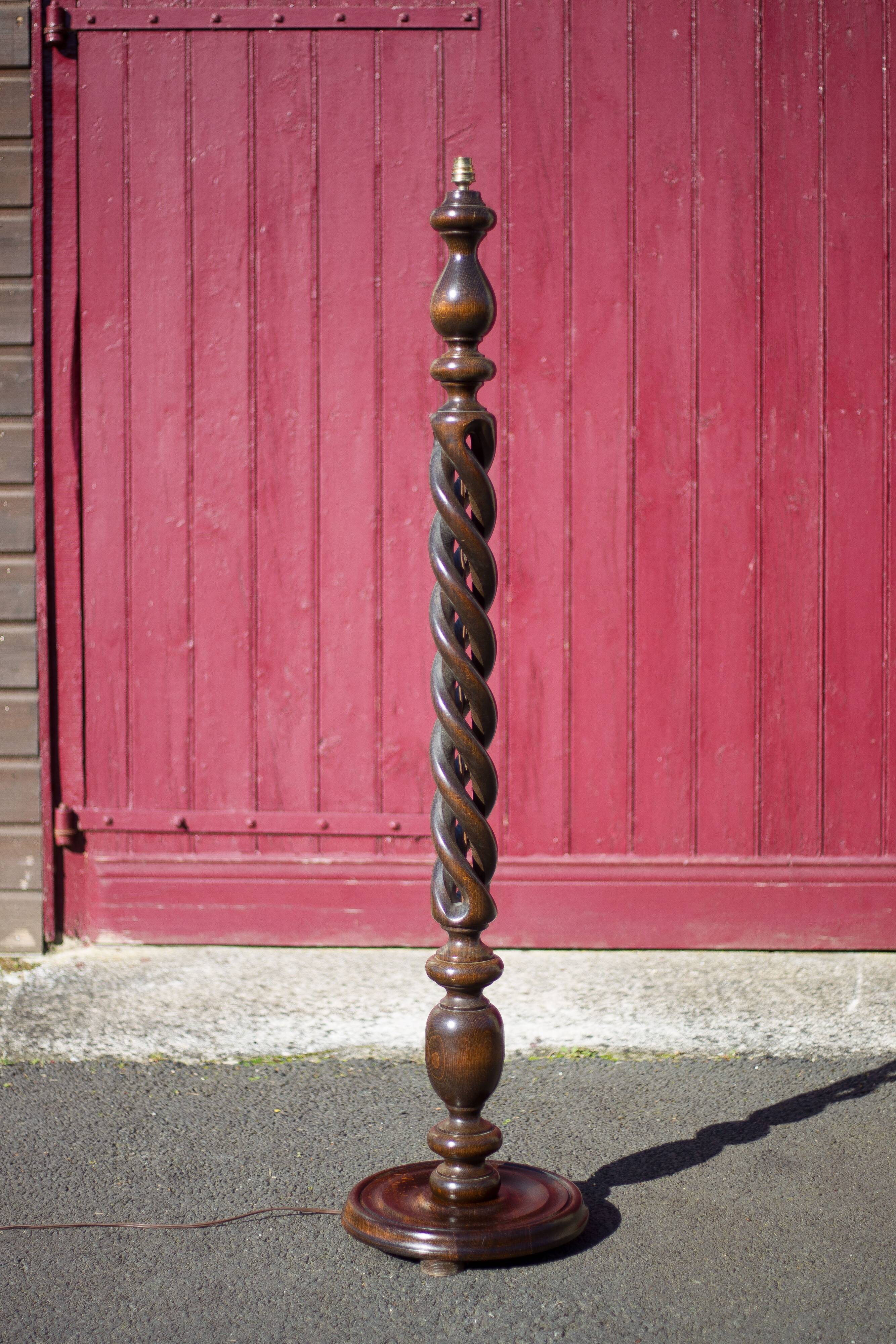 Wooden floor lamp, turned wooden floor lamp, large vintage wooden lamp base