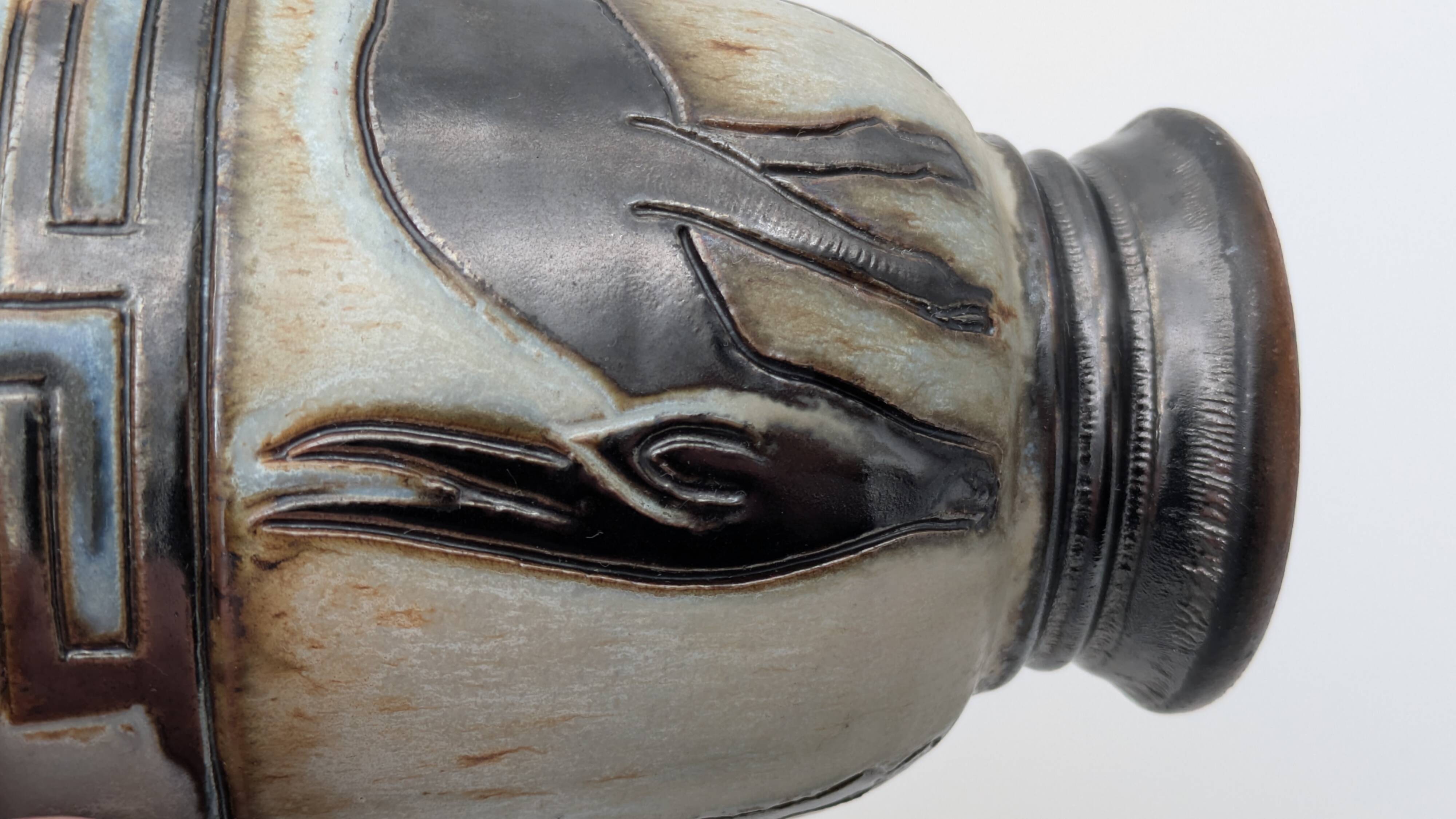 Roger Guérin (Bouffioulx) - Art Deco Vase Salt Glaze - Antelope Decor - 1930