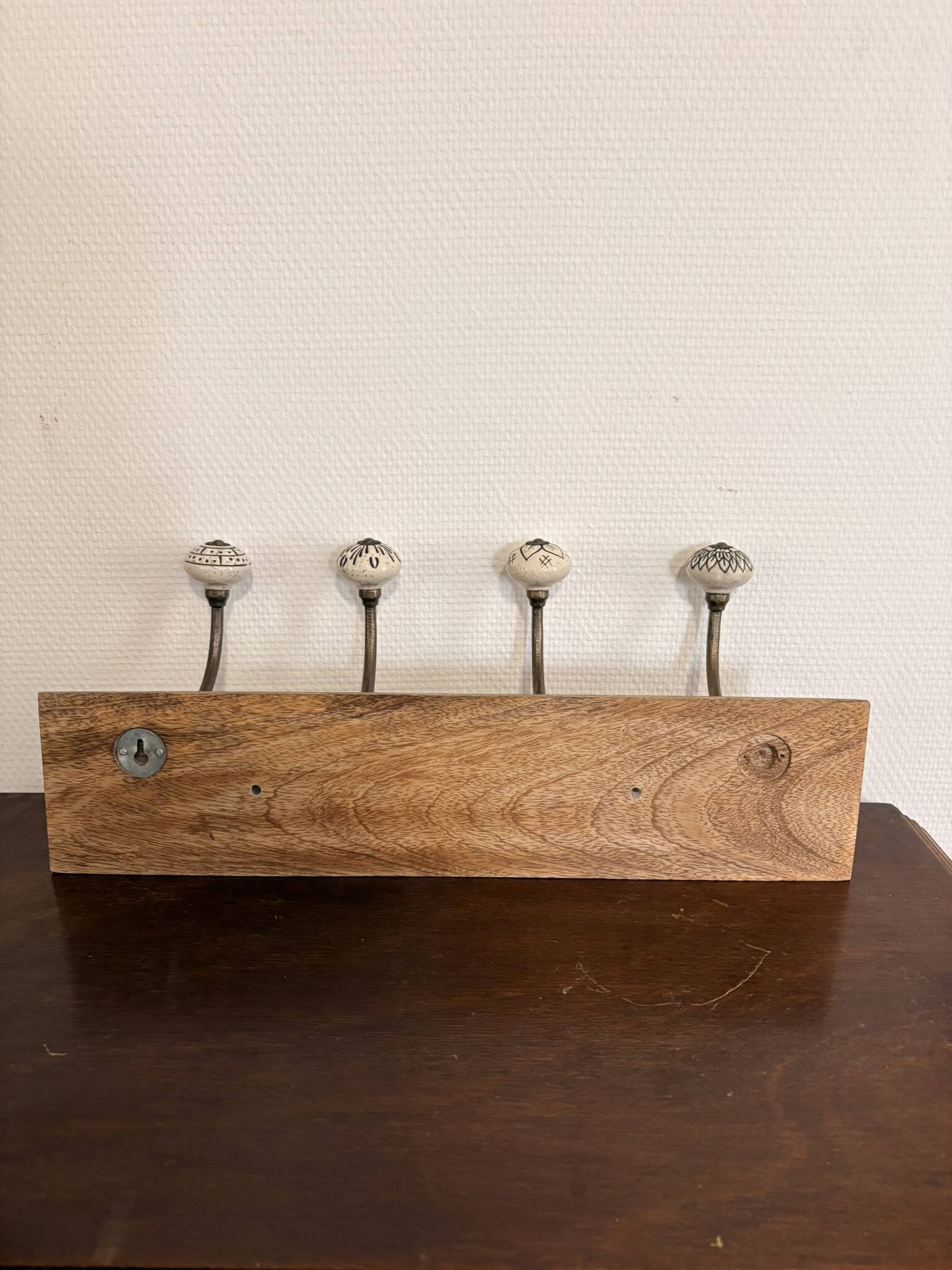 Coat Hook Rack 4 Ceramic Hooks Vintage Rustic