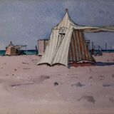 Watercolor Painting Seaside Normandy Beach? monogram 1957