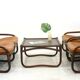 Italian Bamboo, Rattan, and Leather Living Room Set, 1970s