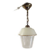 Vintage pendant light in glass and gold metal - 1960s