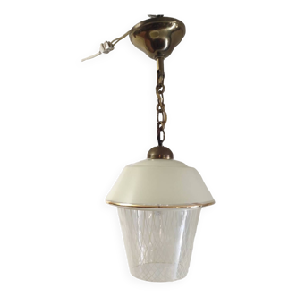 Vintage pendant light in glass and gold metal - 1960s