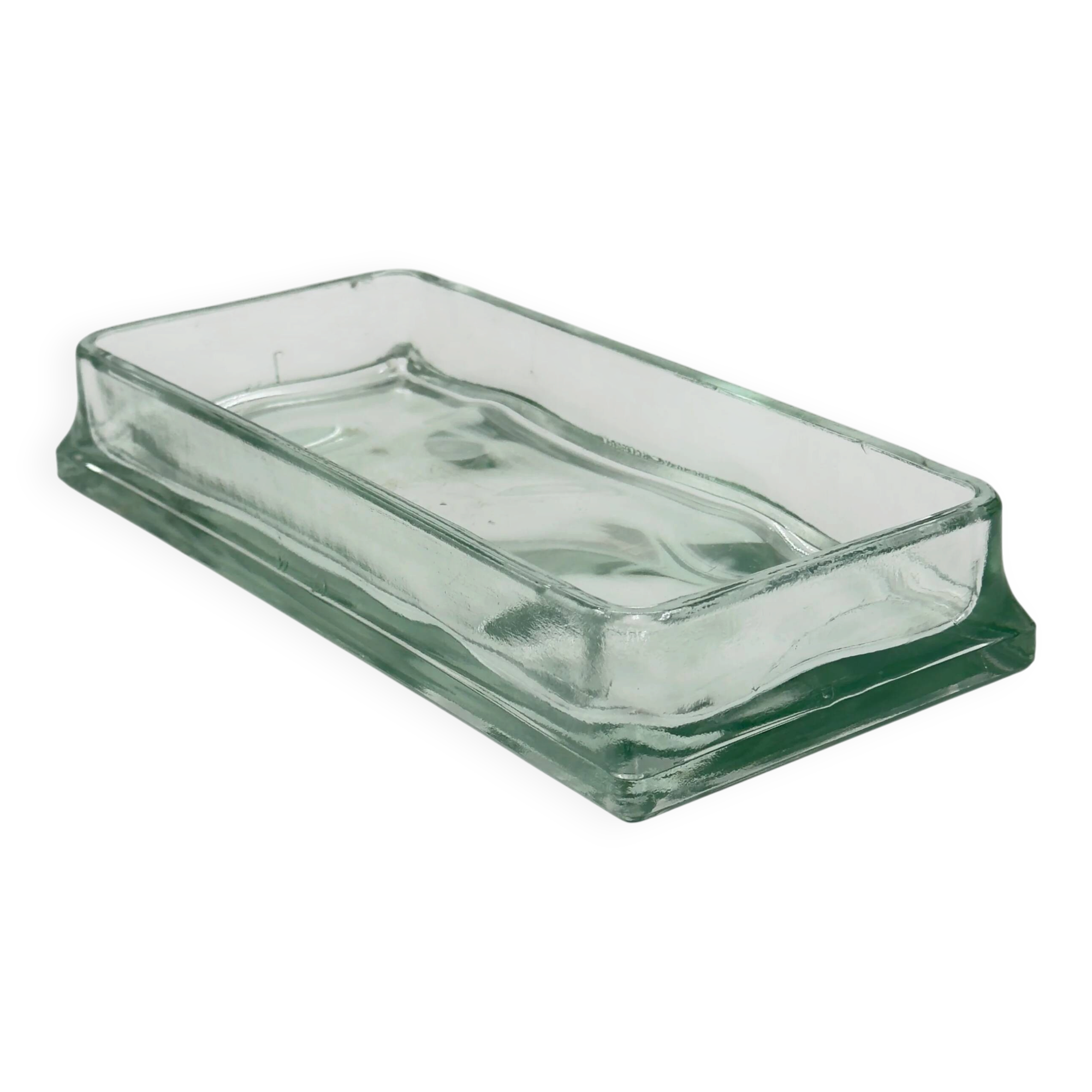 Vintage rectangular plateau in thick pale green glass.