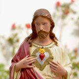 Sacred Heart of Jesus statuette in hand-painted resin - 40 cm - Made in Italy