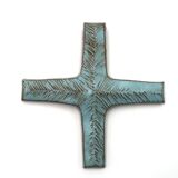 Pale blue ceramic wall cross signed Amphora, 1970s.