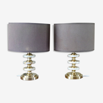 Feet pair lamps table in solid brass and alabaster onyx 1970