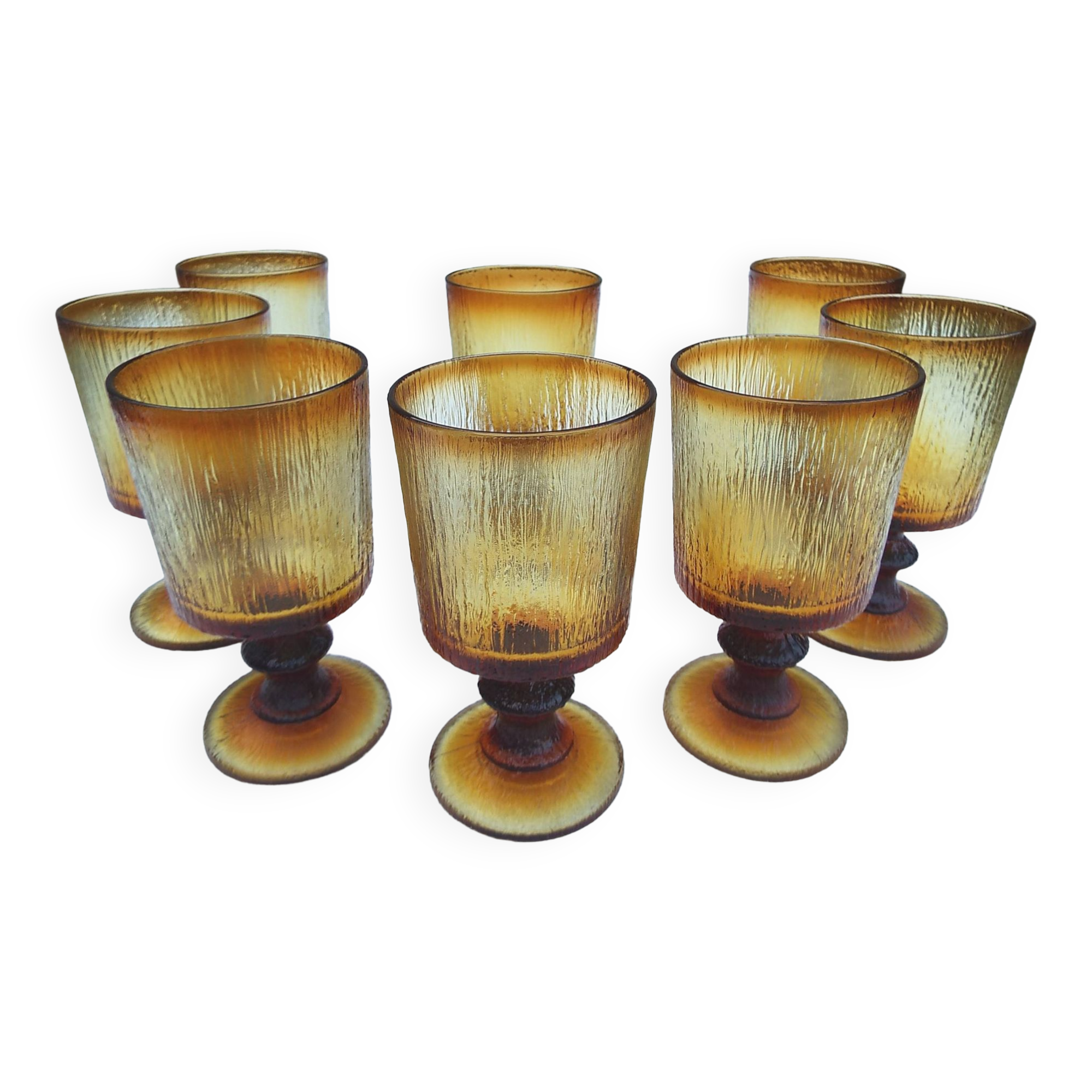8 amber stemmed glasses