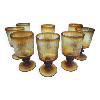 8 amber stemmed glasses