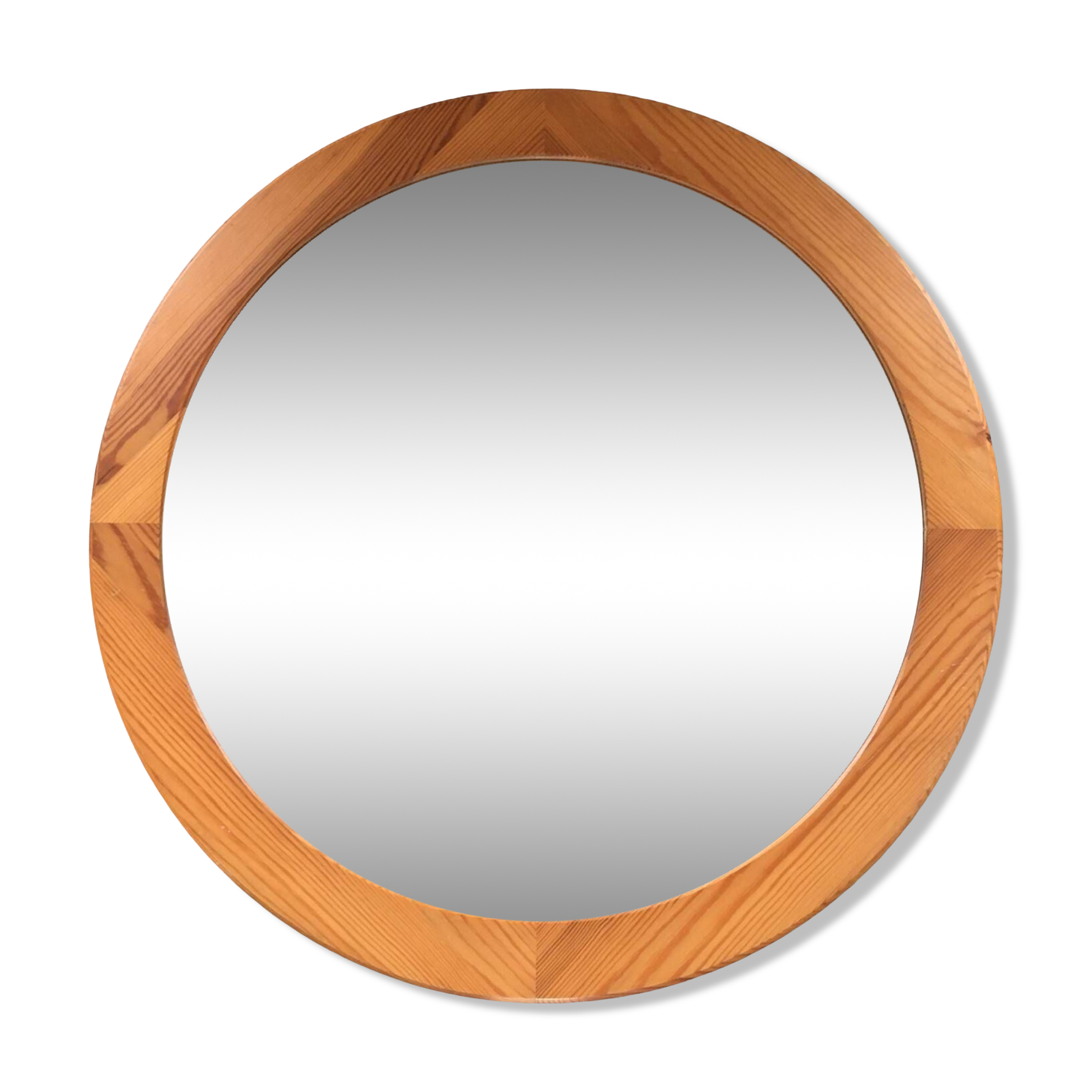 Miroir rond en pin vernis