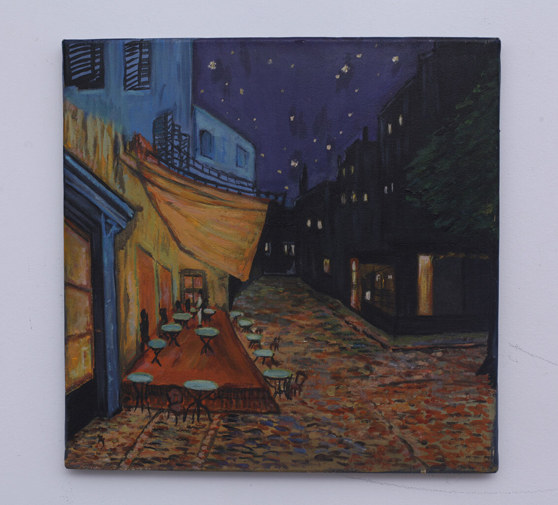 Oil on canvas painting - night town