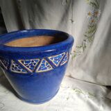 Blue ceramic planter with mosaic frieze
