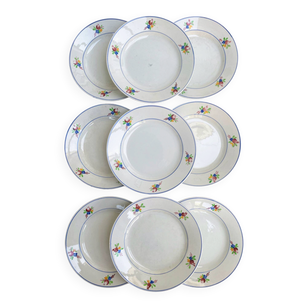 Lot de 9 assiettes plates anciennes Gien modèle Nice