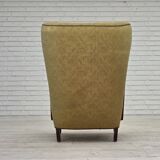 1960s, Danish armchair, light green furniture velour, beech wood.