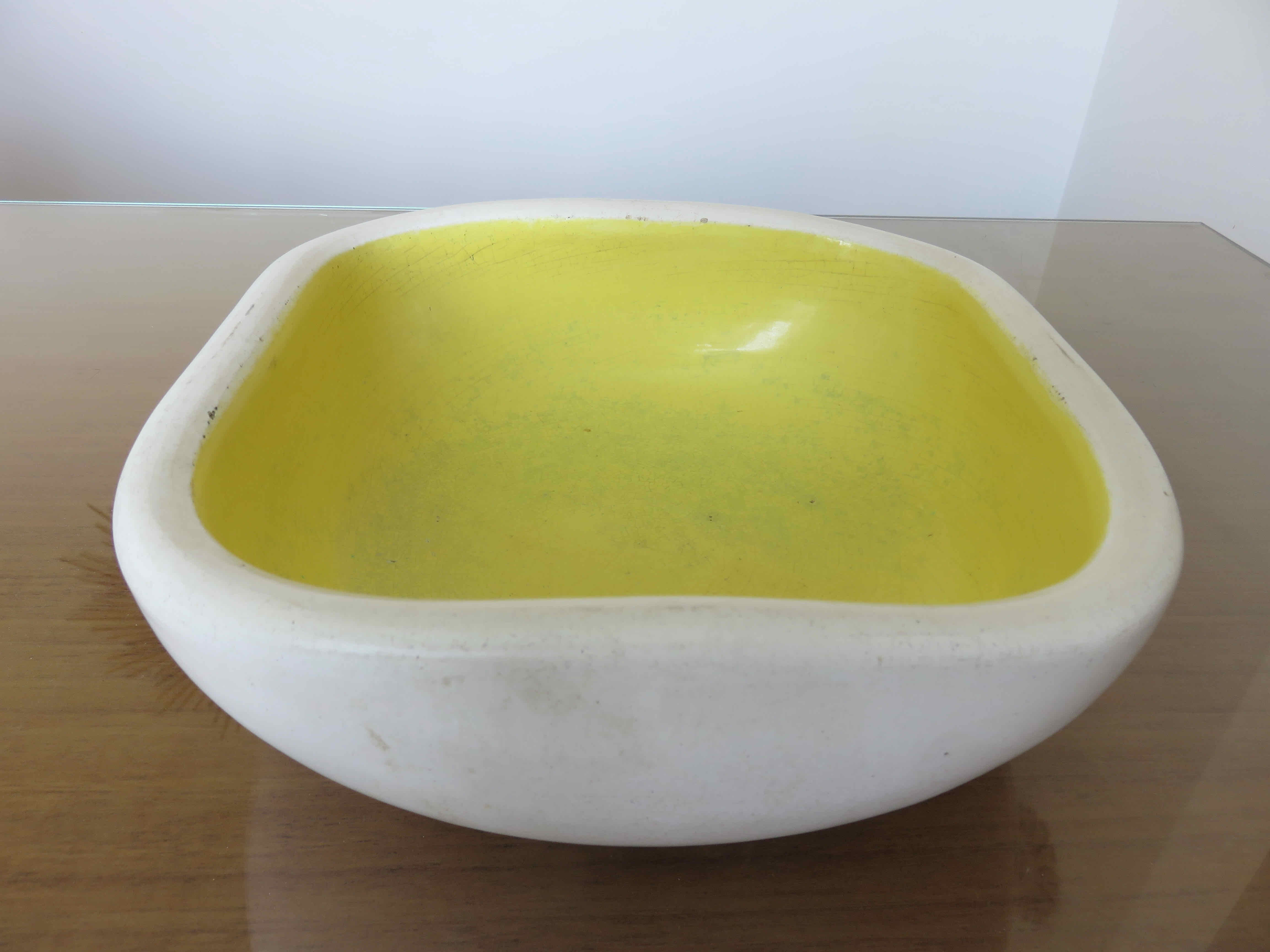 Keramos ceramic trinket tray in white and yellow, 1950s/60s