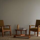 Pair of Art Deco armchairs in oak and fabric, Danish cabinetmaker, 1940s