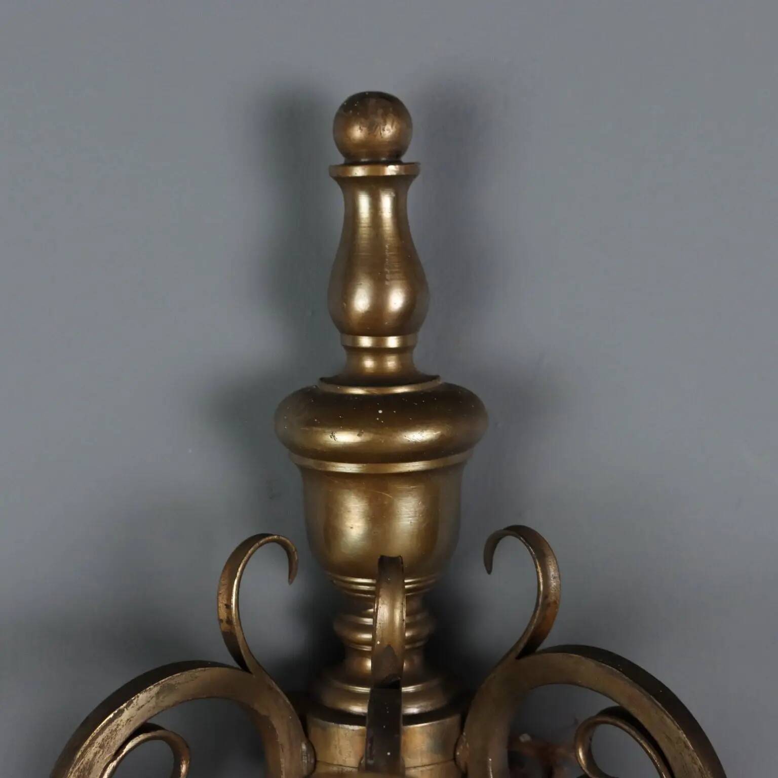 Antique bronze wall sconces with 3 lights, decorations from Italy, 20th century.