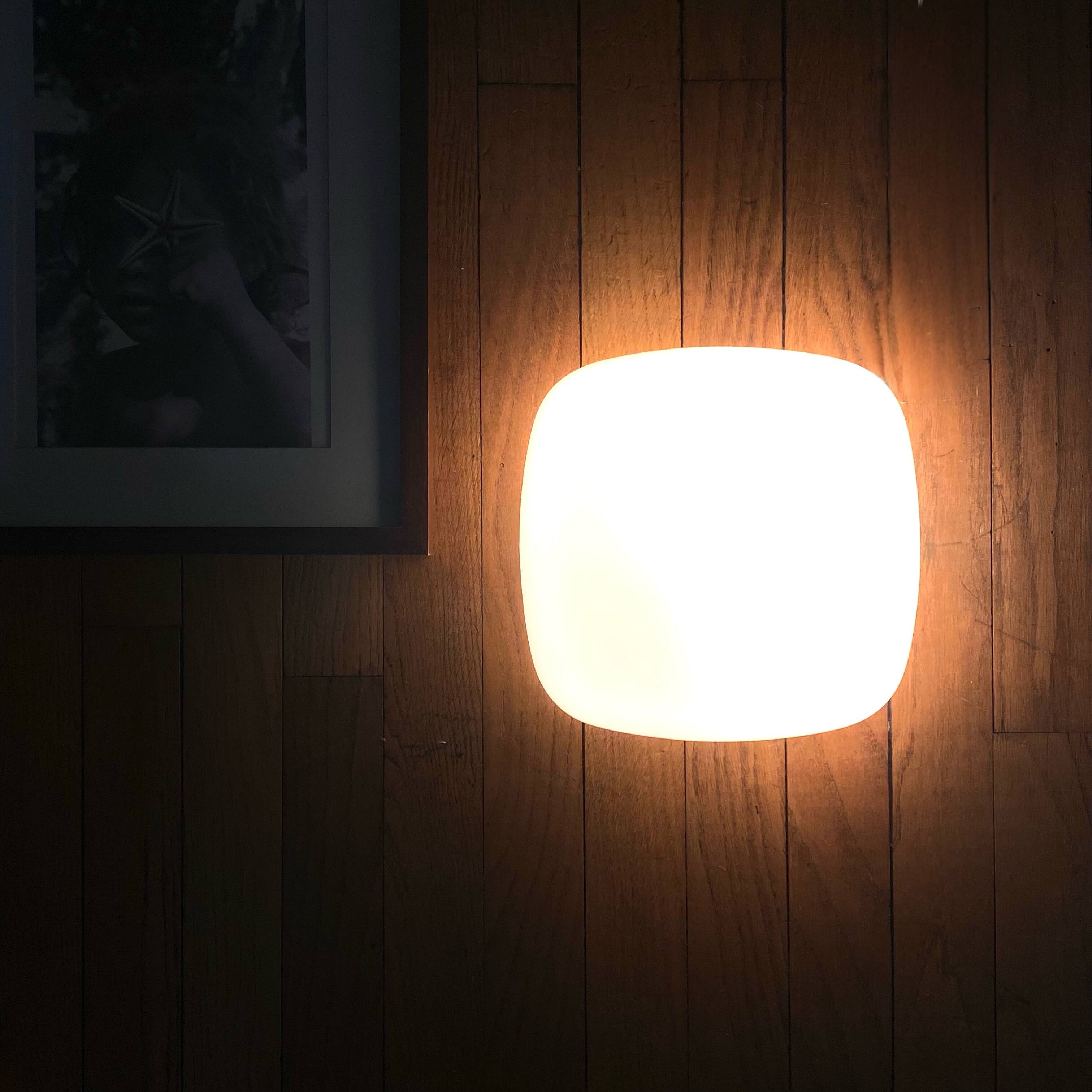 Square white opaline wall ceiling light 1960s 1970s